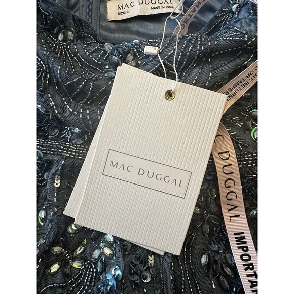 NWT Mac Duggal High Neck Size 6 Floral Embellished Puff Long Sleeve Midi Dress - Picture 14 of 16